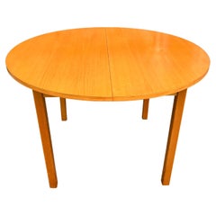 Midcentury Danish Modern Blonde Finish Birch Round Dining Table with 1 Leaf
