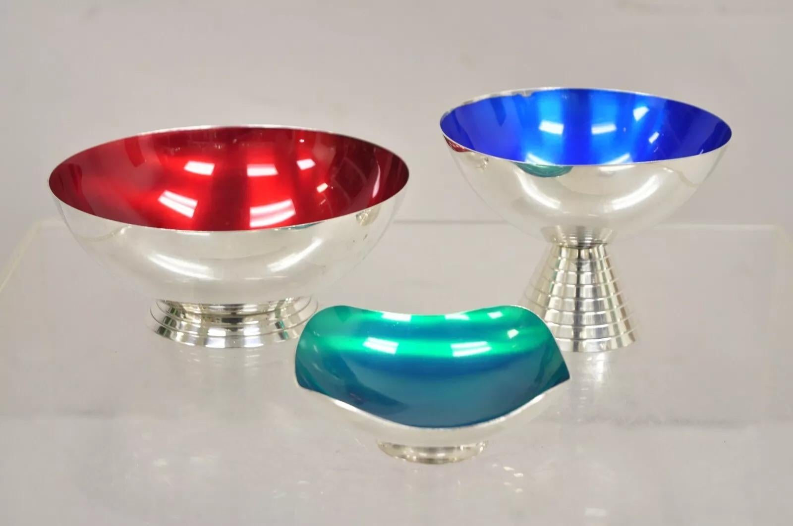 Mid Century Danish Modern Blau Grün Rot Versilbert Emaille Kompott - 3 St. im Angebot 4