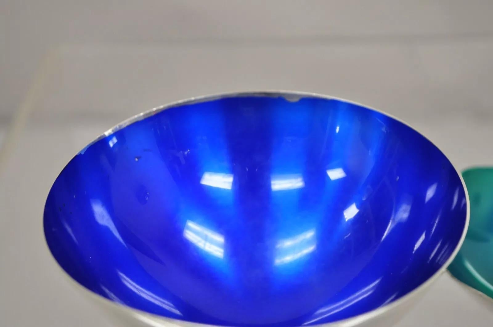 Mid Century Danish Modern Blau Grün Rot Versilbert Emaille Kompott - 3 St. im Angebot 1