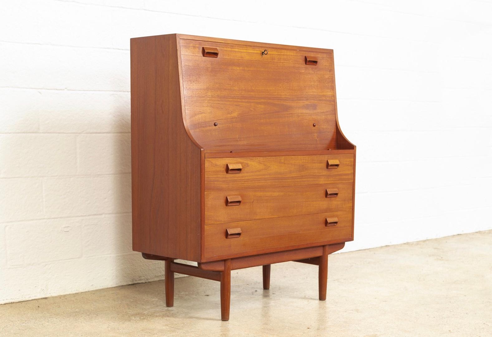 Mid-Century Modern Midcentury Danish Modern Borge Mogensen Teak Wood Drop Front Secretary Desk For Sale