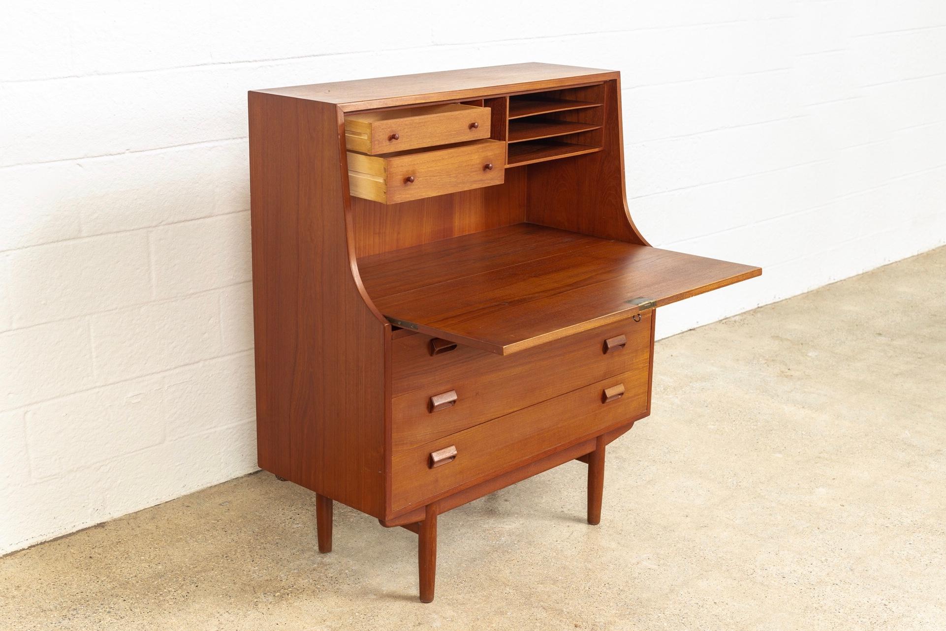 Mid-20th Century Midcentury Danish Modern Borge Mogensen Teak Wood Drop Front Secretary Desk For Sale