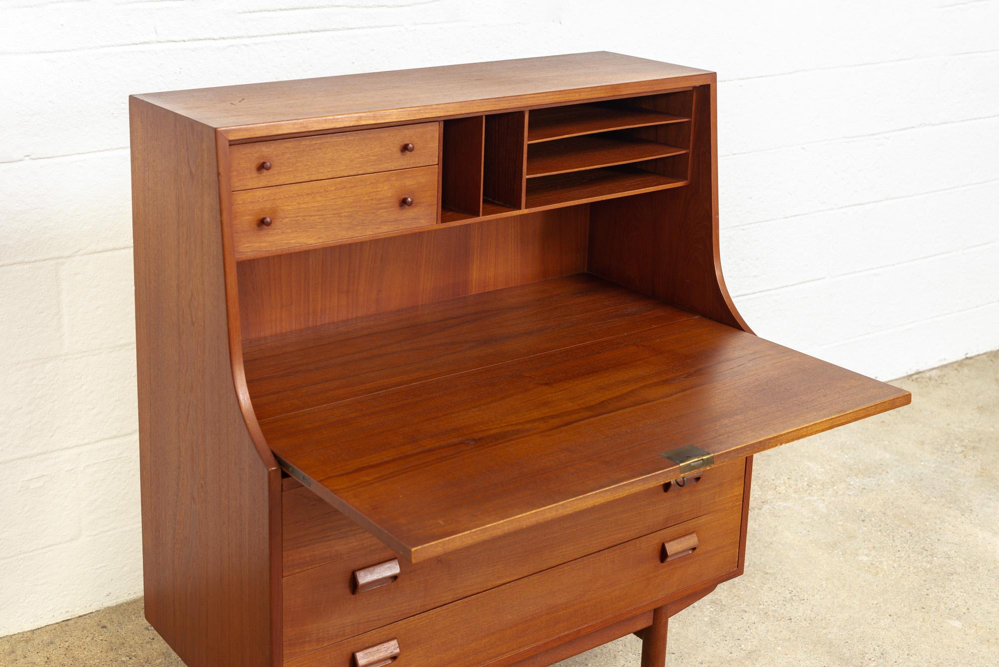 Midcentury Danish Modern Borge Mogensen Teak Wood Drop Front Secretary Desk For Sale 1