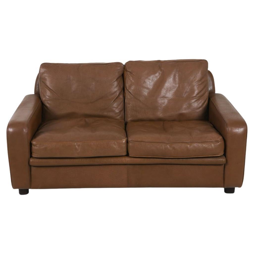 Mid Century Danish Modern Brown Leather 2 Seat Sofa loveseat by Georg Thams