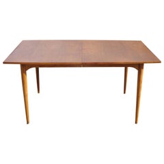 Midcentury Danish Modern Brown Saltman Teak Dining Room Table with 2 Leaves