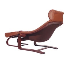 Mid-Century Danish Modern Cantilevered Leather Lounge Chair with Foot Stool