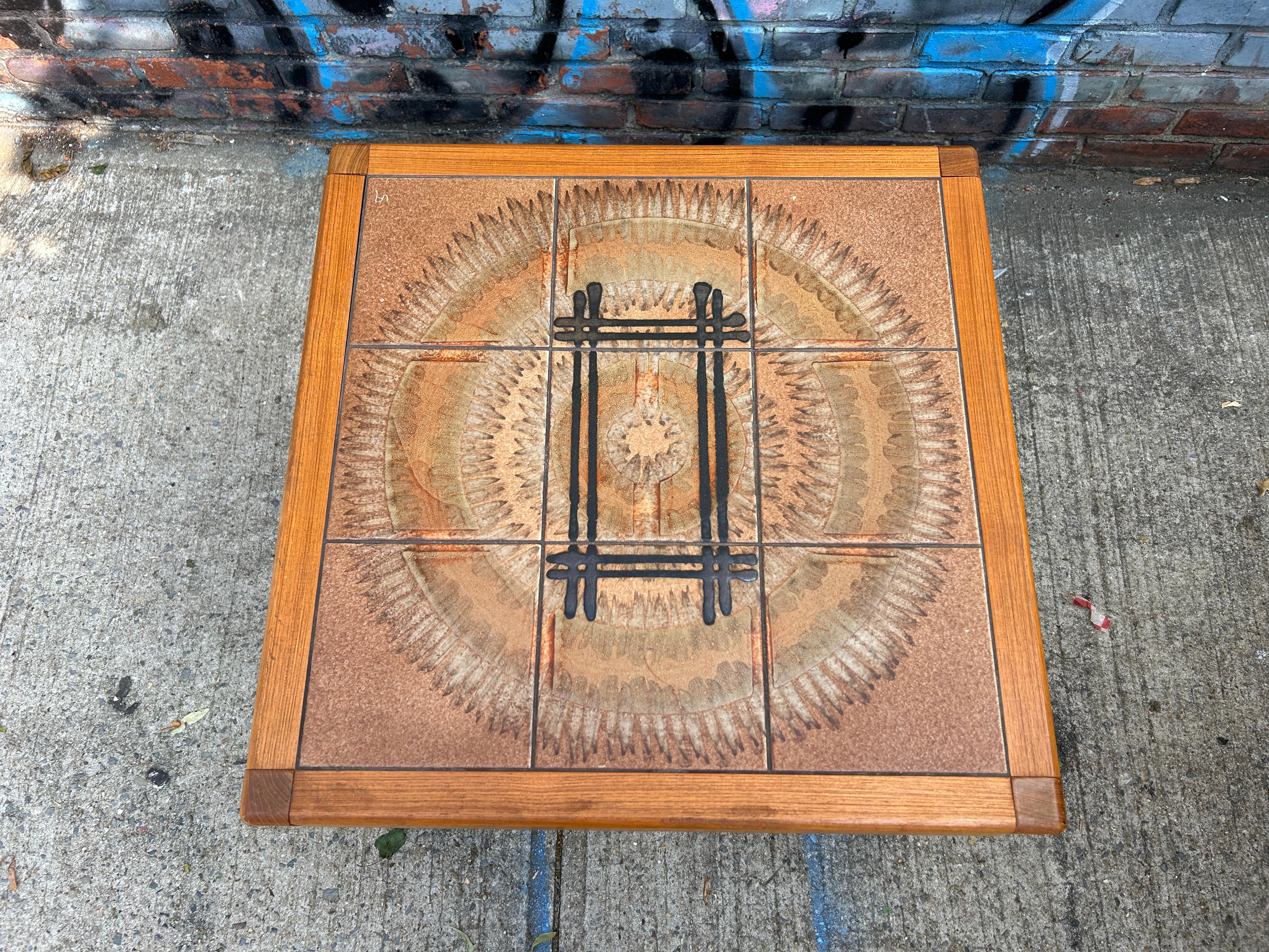 Mid-20th Century Midcentury Danish Modern Ceramic Tile Top Teak Coffee Side Table For Sale