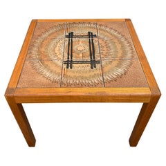 Mid-Century Danish Modern ceramic tile top teak coffee side table