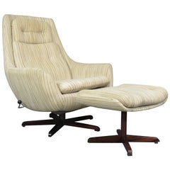 Midcentury Danish Modern Chair and Ottoman in Style of Arne Jacobsen