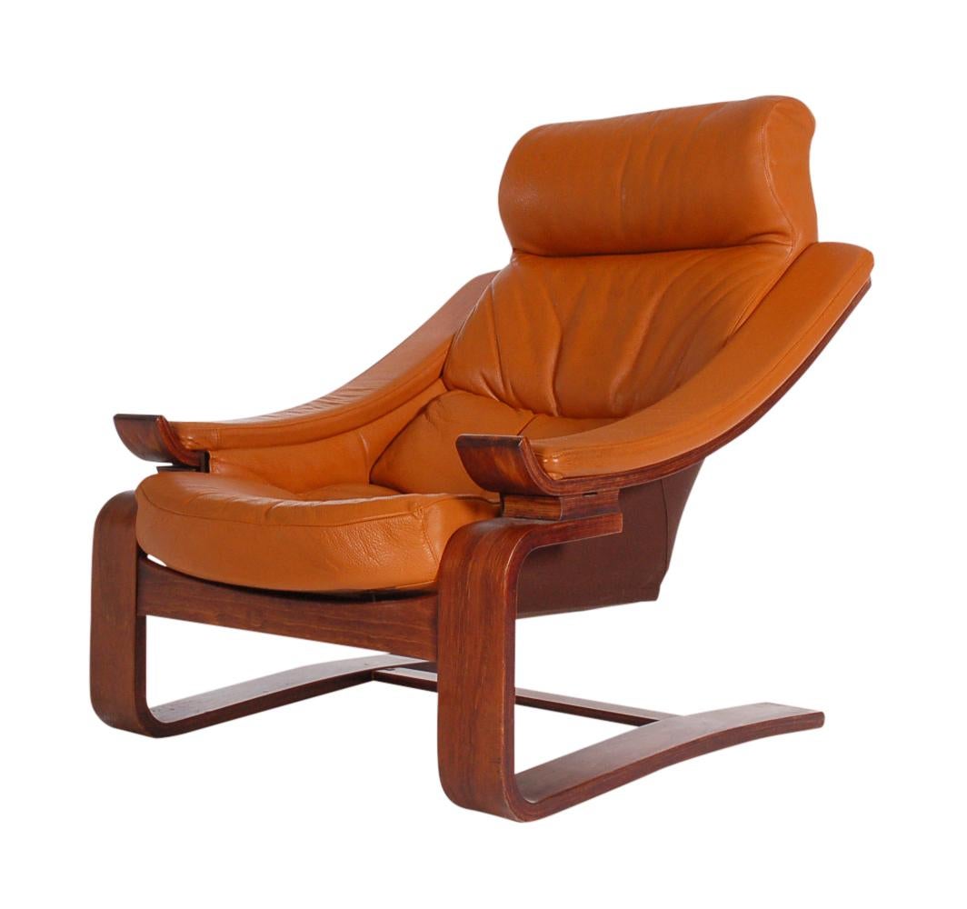Scandinavian Modern Midcentury Danish Modern Cognac Leather Lounge Chair after Percival Lafer For Sale