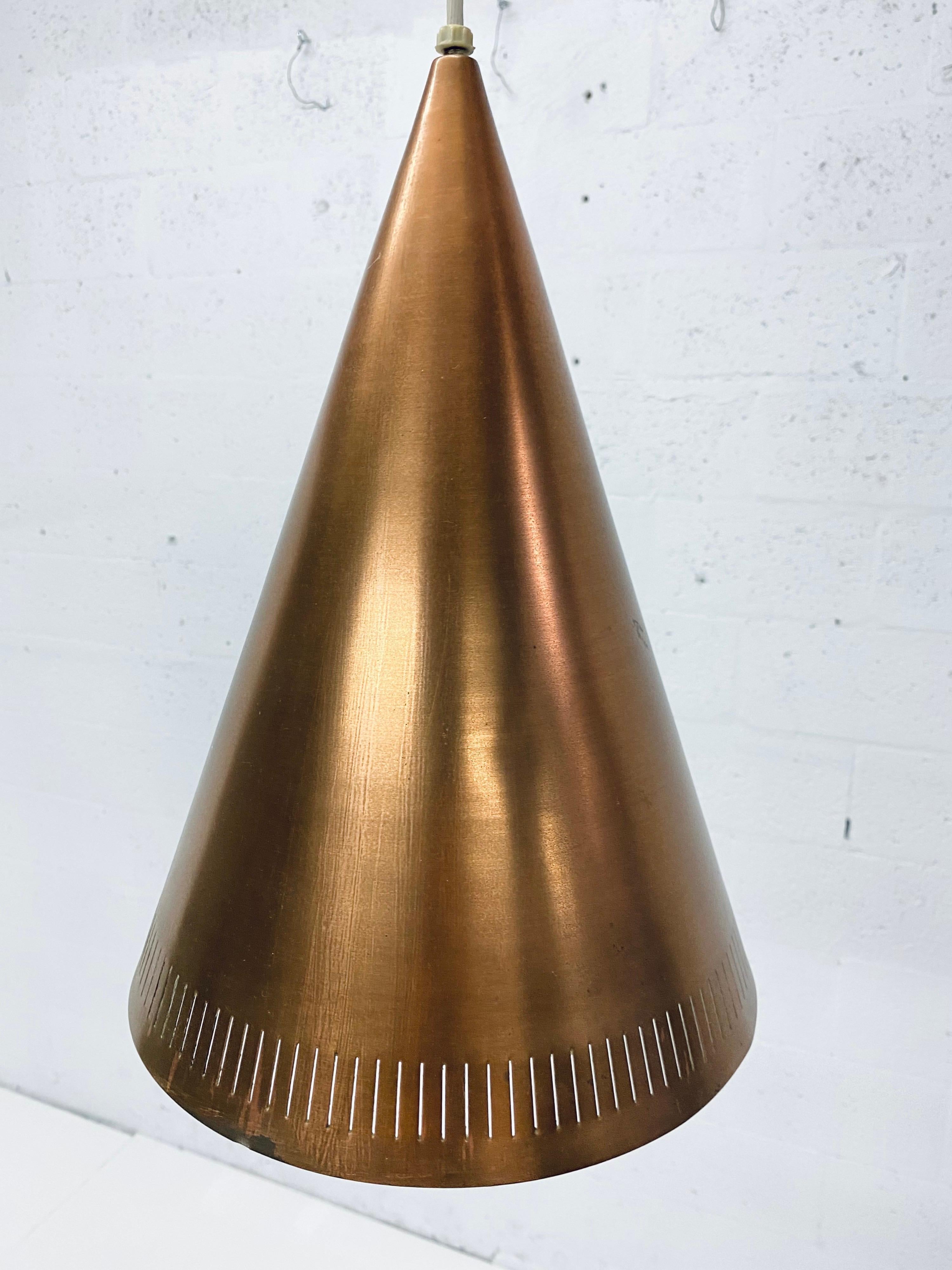 Mid-Century Danish Modern Copper Cone Pendant Ceiling Lamp, 1950s In Good Condition For Sale In Miami, FL