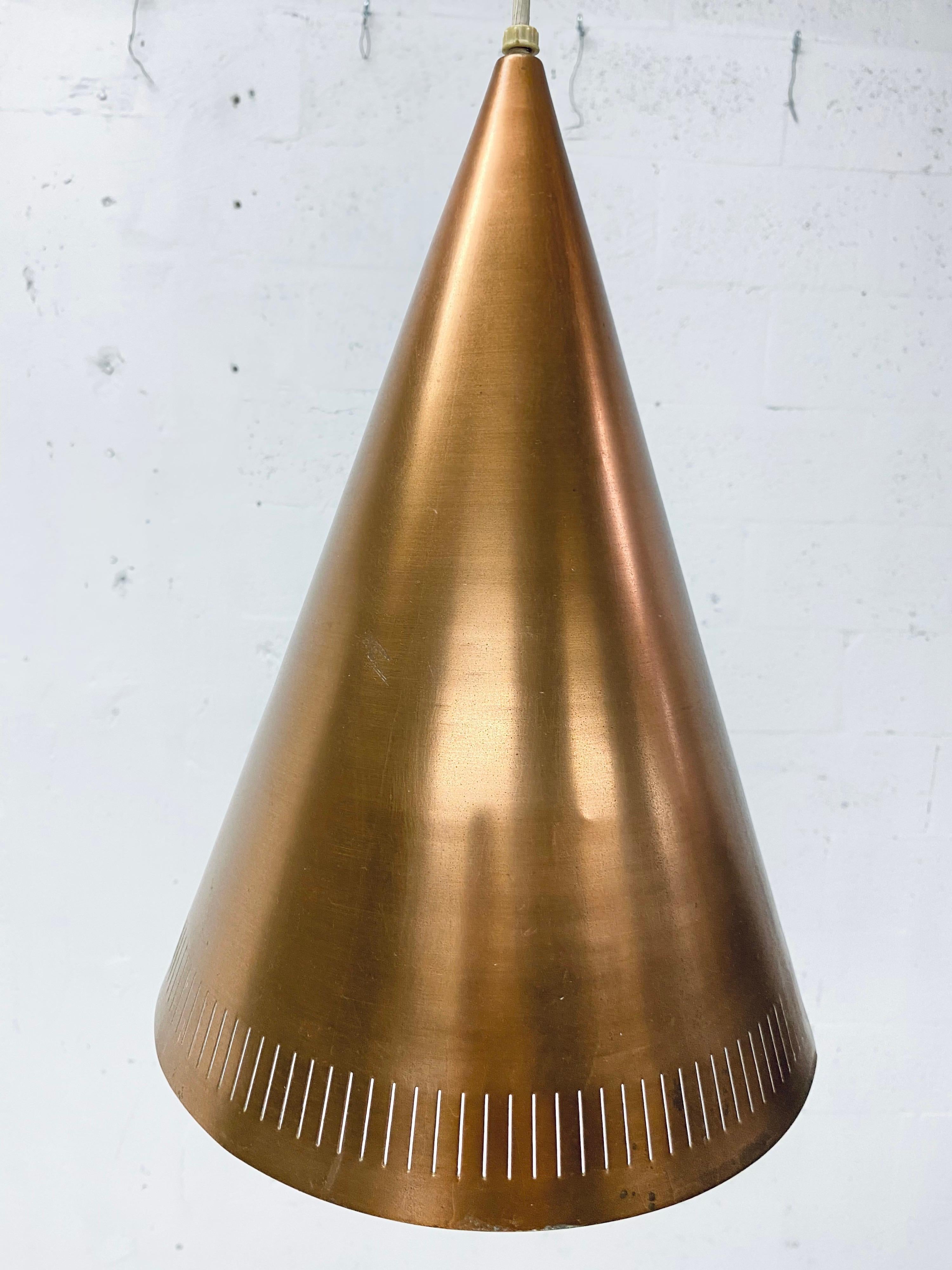 20th Century Mid-Century Danish Modern Copper Cone Pendant Ceiling Lamp, 1950s For Sale