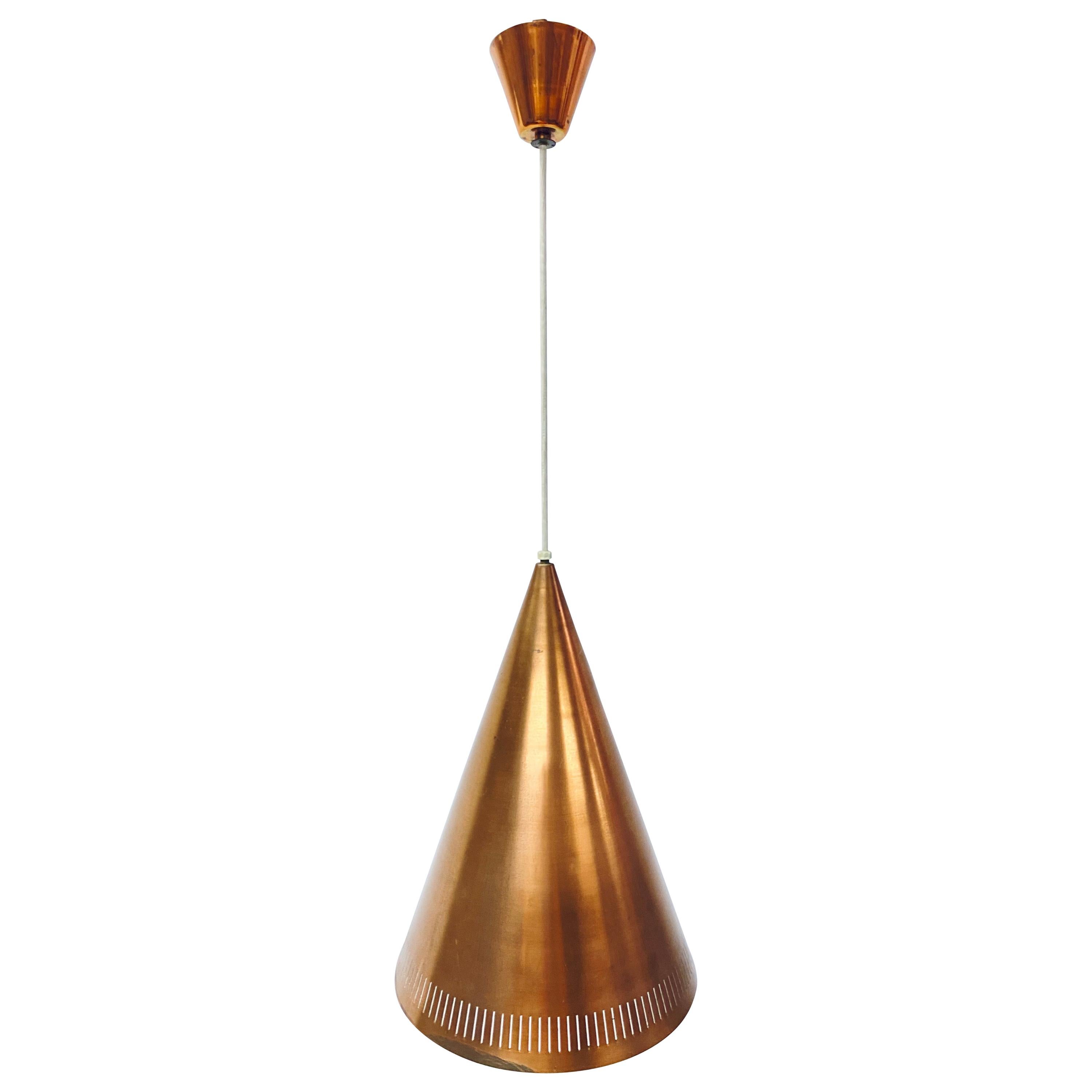 Mid-Century Danish Modern Copper Cone Pendant Ceiling Lamp, 1950s For Sale