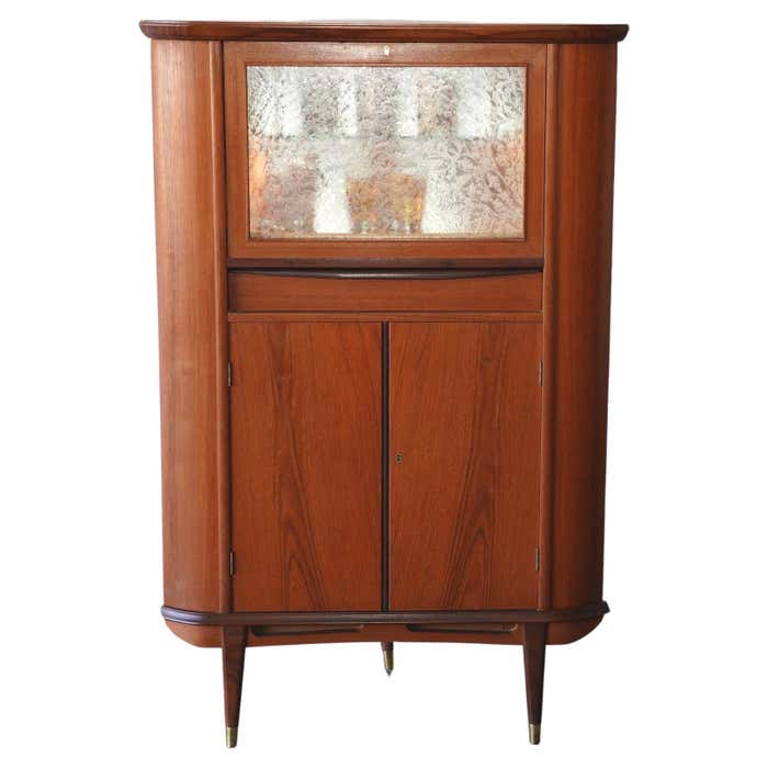Mid Century Danish Modern Corner Cocktail Bar Cabinet at 1stDibs