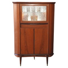 Mid Century Danish Modern Corner Cocktail Bar Cabinet