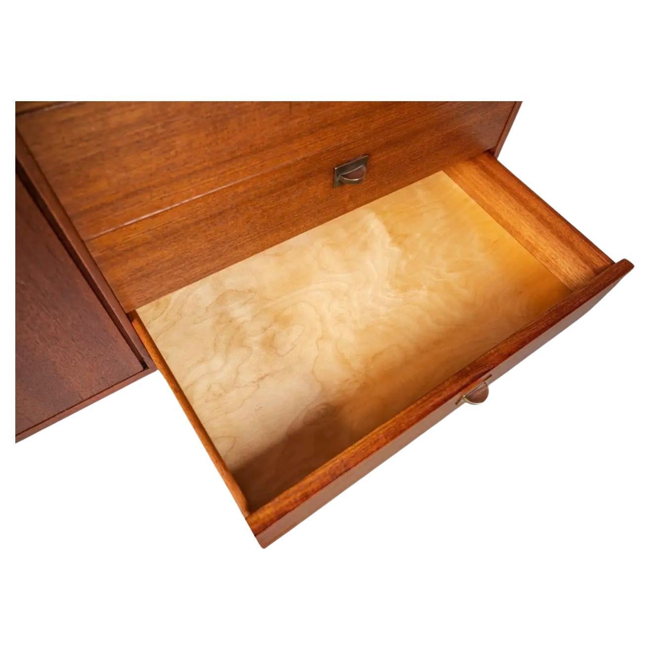 Danish Mid century danish modern credenza flip down desk bookcase shelf unit by Lovig For Sale