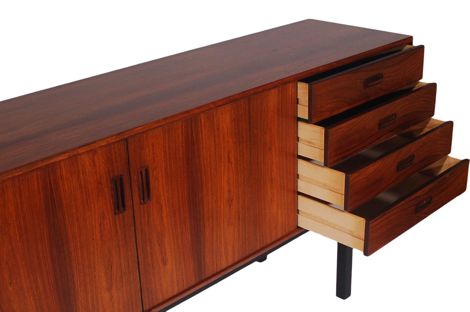 Midcentury Danish Modern Credenza or Cabinet in Rosewood with Black Legs In Good Condition In Philadelphia, PA