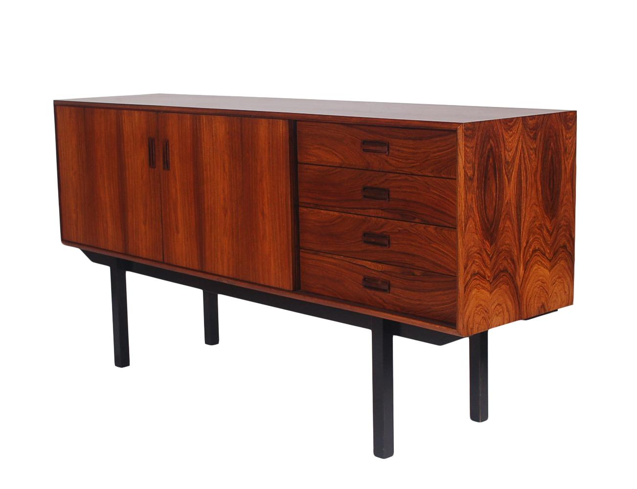 Late 20th Century Midcentury Danish Modern Credenza or Cabinet in Rosewood with Black Legs