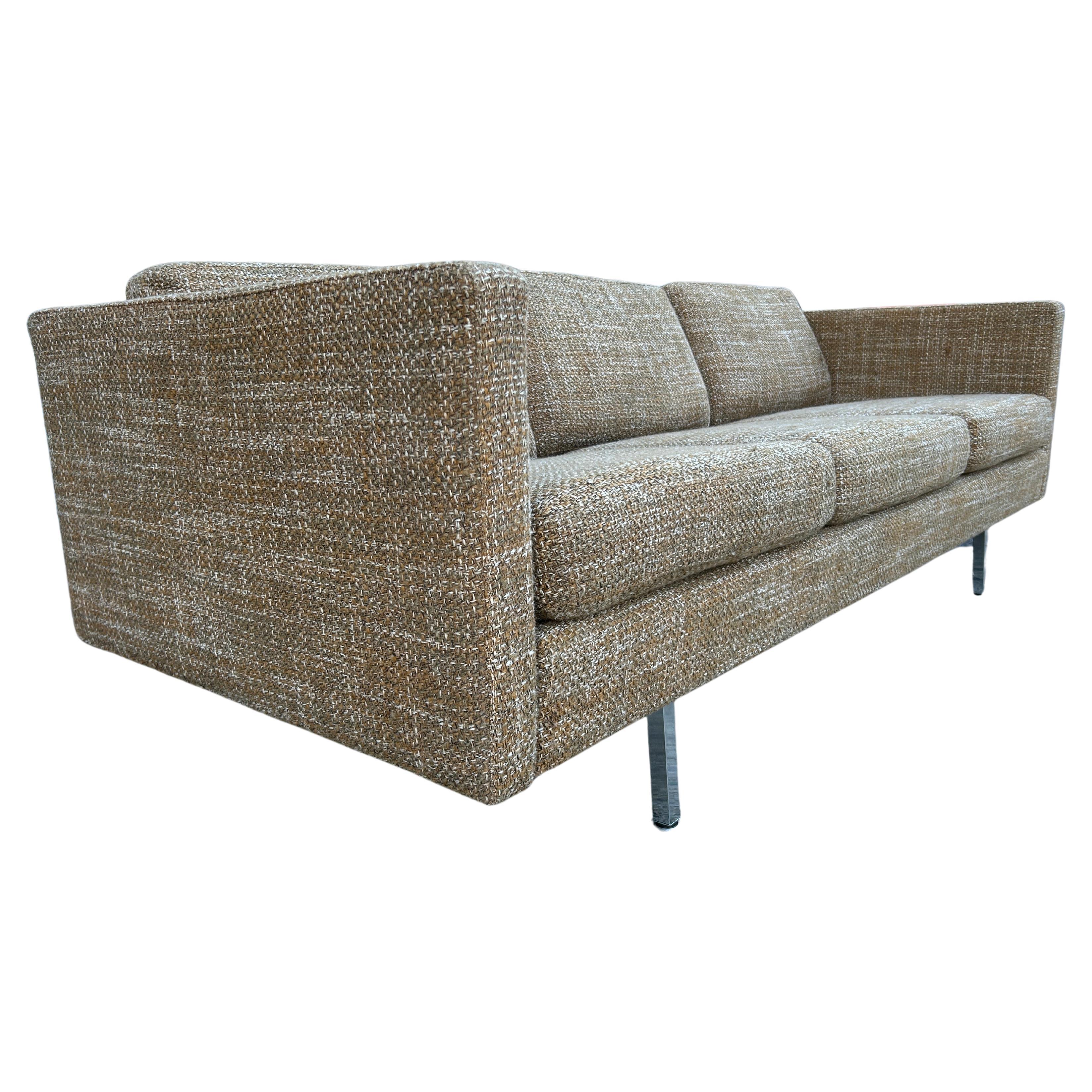Mid-Century Modern Mid-Century Danish Modern Cube 3 Seat Sofa in Brown Woven Upholstery For Sale