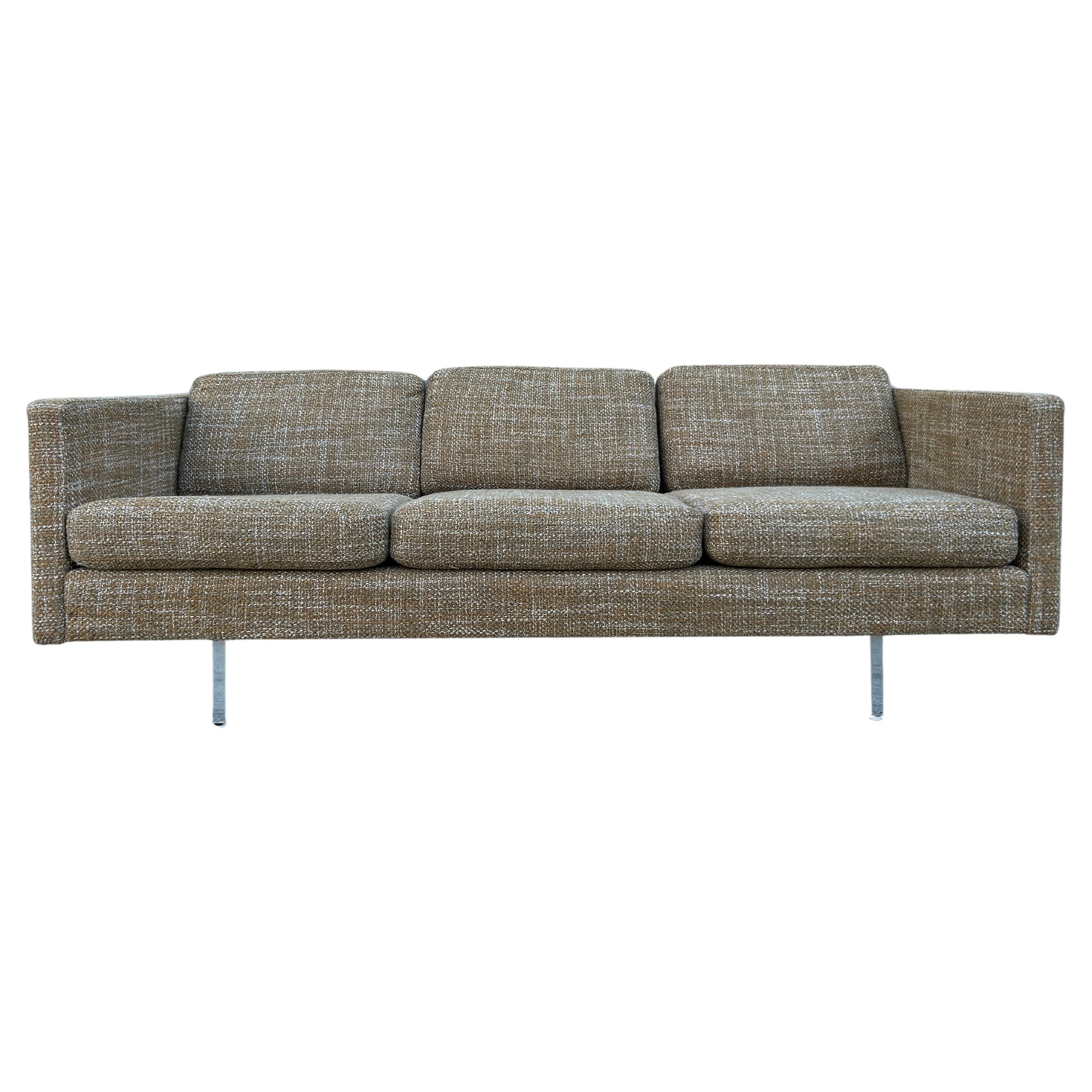 Mid-Century Danish Modern Cube 3 Seat Sofa in Brown Woven Upholstery For Sale