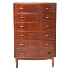 Mid century Danish modern curved front 6 drawer teak tall dresser