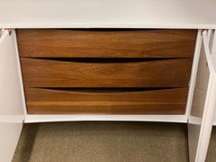 Mid-Century Danish Modern Curved Lacquered White Cabinet Dresser Buffet