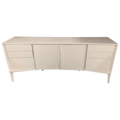Mid-Century Danish Modern Curved Lacquered White Cabinet Dresser Buffet