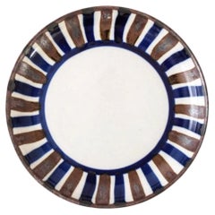 Midcentury Danish Modern Dansk Brown & Blue Striped Ceramic Bowl