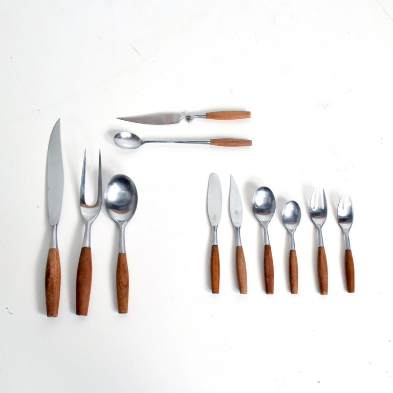 Midcentury Danish Modern Dansk Flatware Set 53 Pieces Teak Stainless