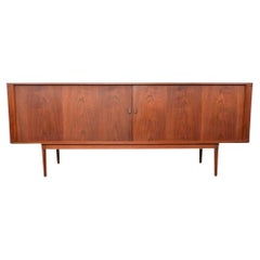 Mid century Danish Modern Dansk Lovig Teak Tambour Door Long Credenza