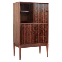 Mid Century Danish Modern Dark Wood Tall Cabinet