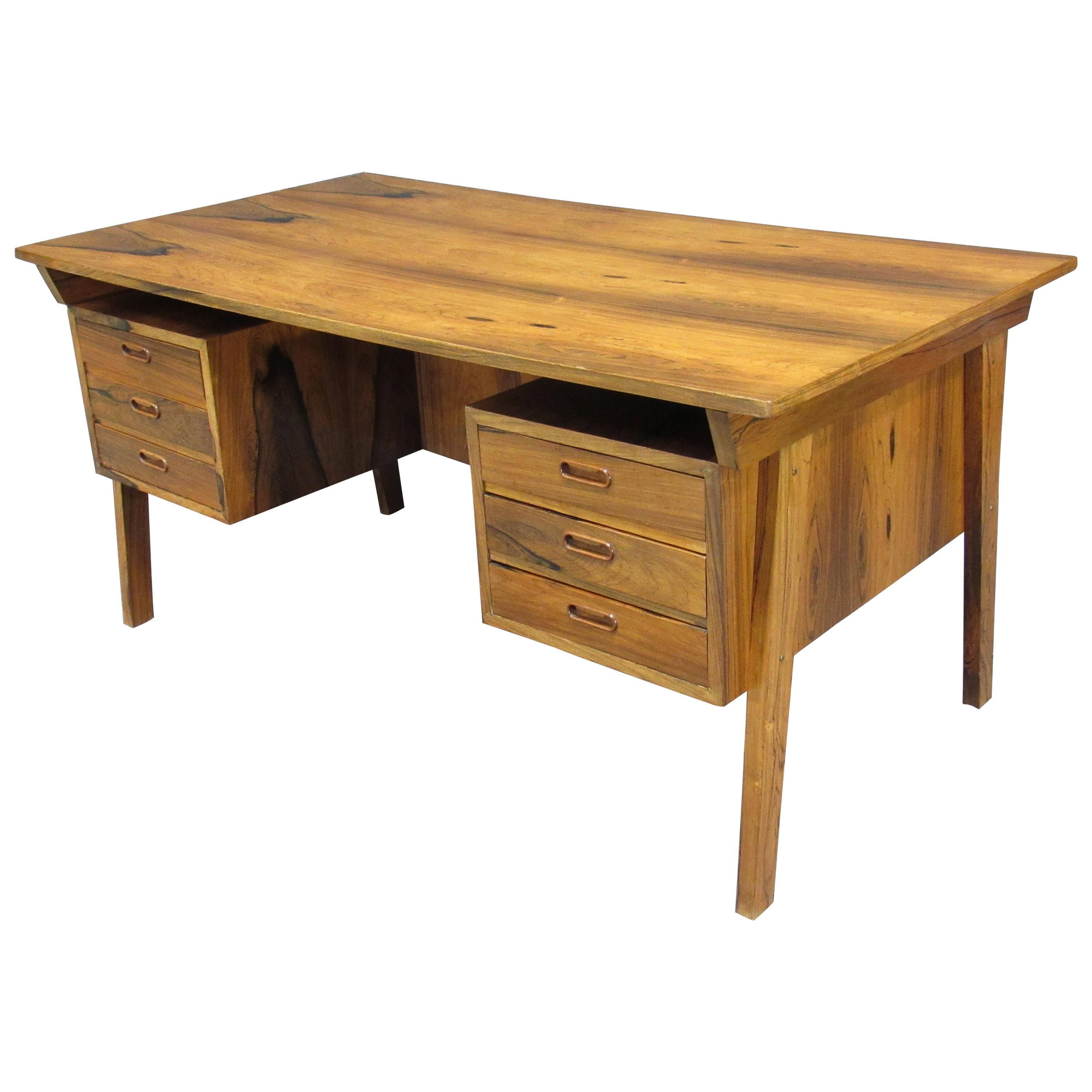 Midcentury Danish Modern Desk Crafted in Dramatically Figured Rosewood