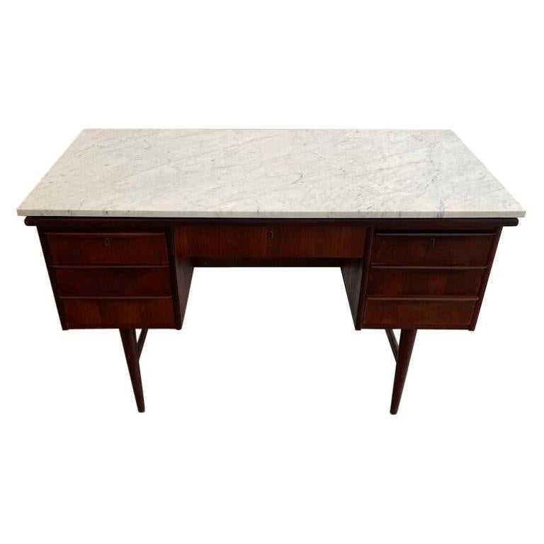 Mid-Century Danish Modern Desk with Marble Top