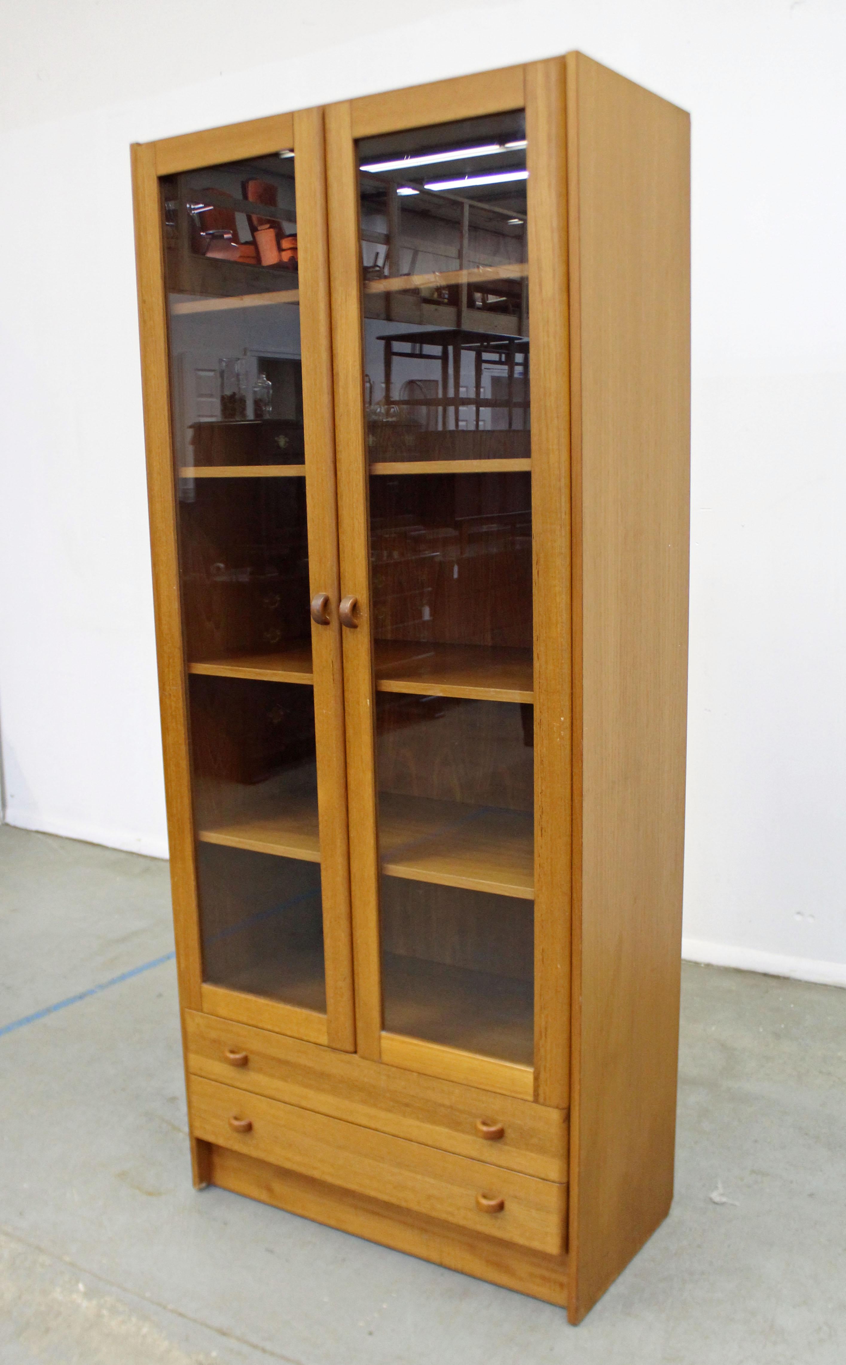 Scandinavian Modern Mid-Century Danish Modern Domino Glass Door Teak Bookcase Cabinet