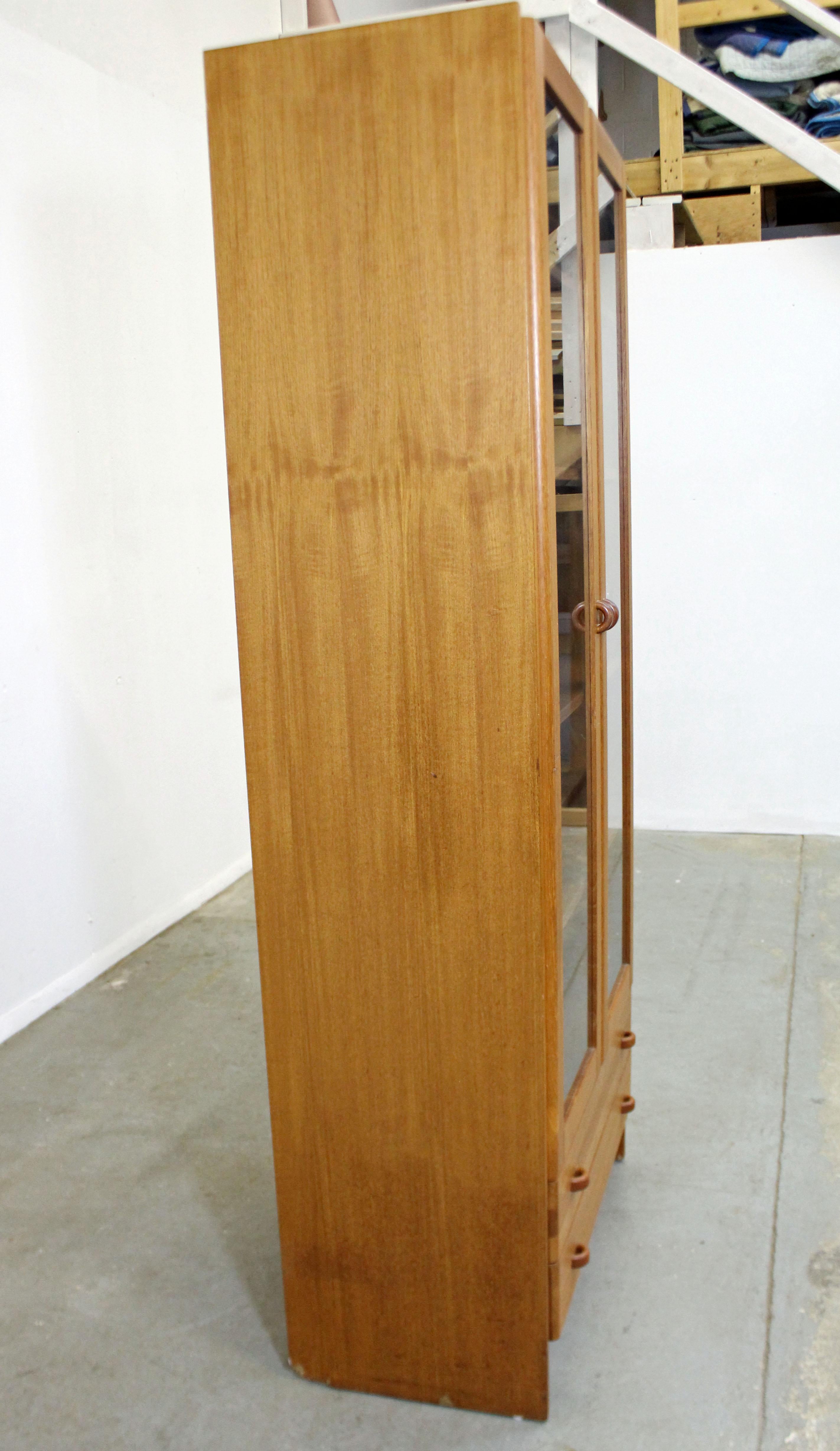 Mid-Century Danish Modern Domino Glass Door Teak Bookcase Cabinet 1