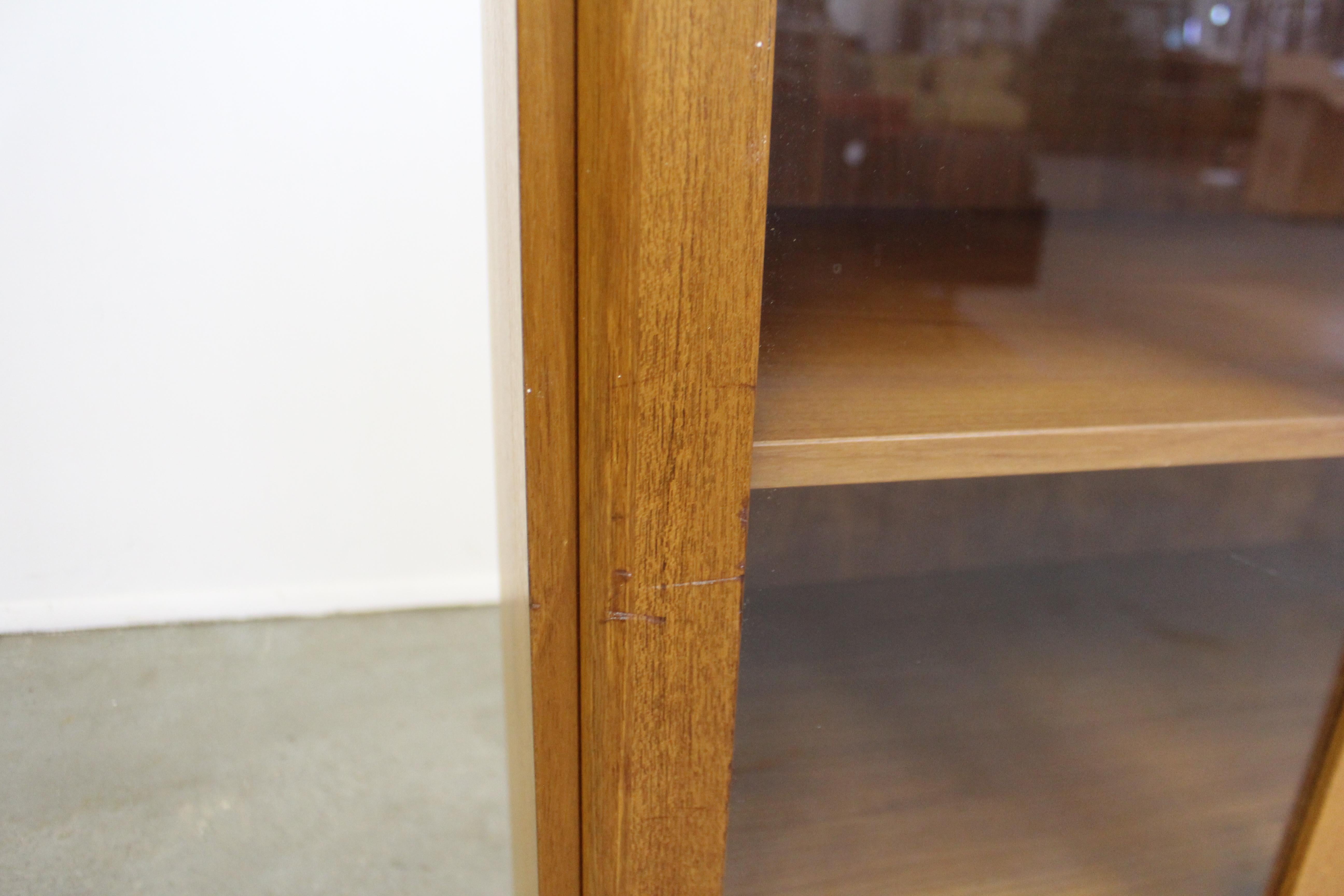 Mid-Century Danish Modern Domino Glass Door Teak Bookcase Cabinet 4