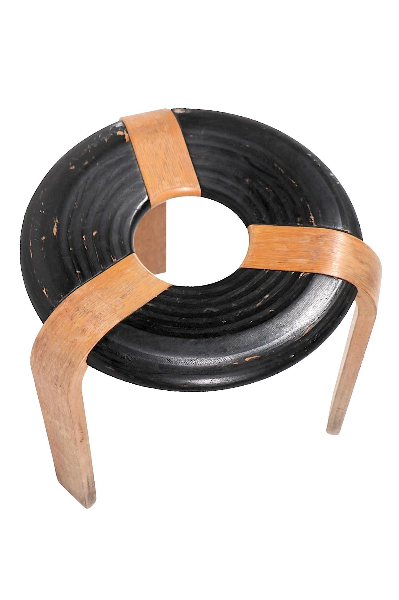 Mid Century Danish Modern Donut Stool by  Thygesen for Magnus Olesen c 1970's In Good Condition For Sale In New York, NY