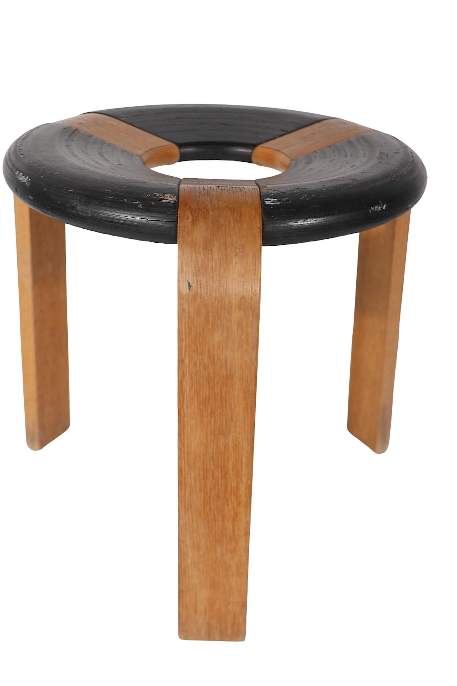 Wood Mid Century Danish Modern Donut Stool by  Thygesen for Magnus Olesen c 1970's For Sale