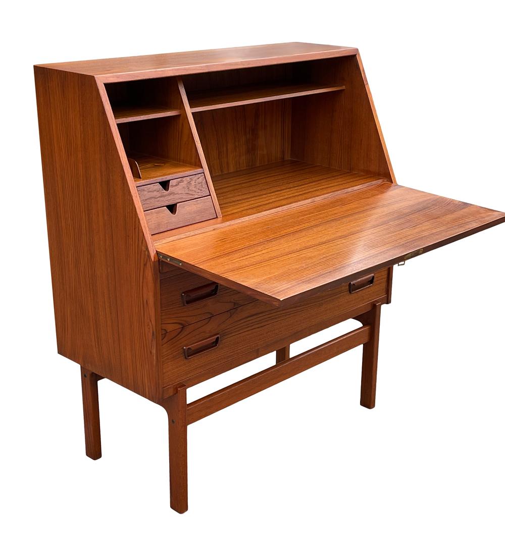 Late 20th Century Midcentury Danish Modern Drop Front Desk in Teak  For Sale
