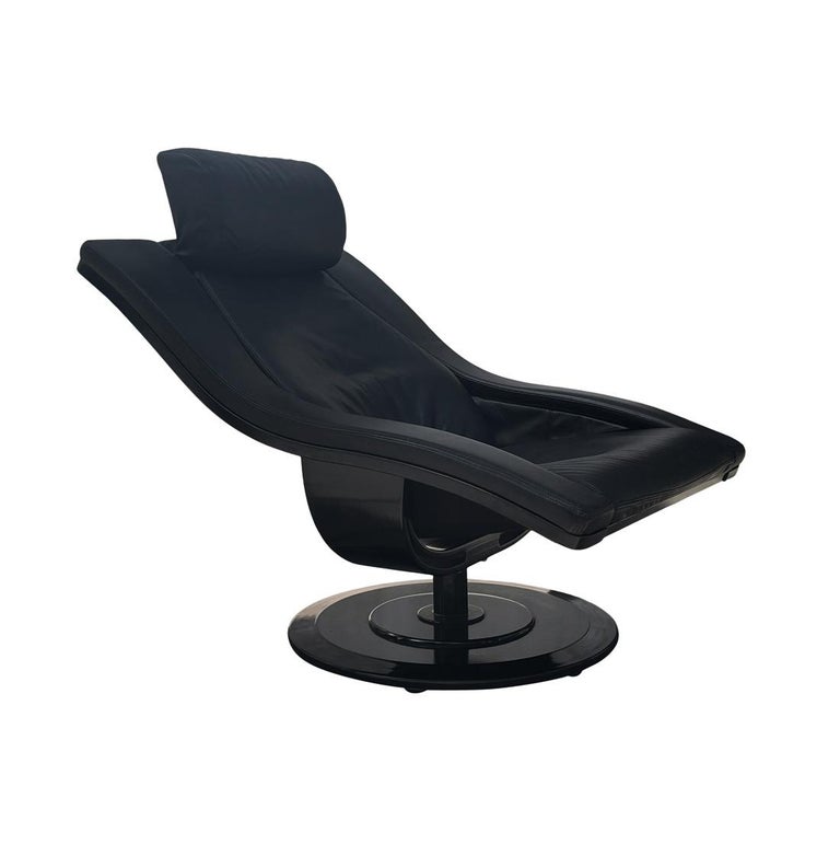 Mid-Century Danish Modern Ebony & Leather Swivel Lounge Chair & Ottoman Set For Sale 2