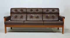 Mid-Century Danish Modern Ekornes Teak and Leather "Amigo" Three-Seat Sofa
