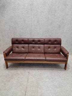 Mid Century Danish Modern Ekornes Teak and Leather "Amigo" Three-Seat Sofa