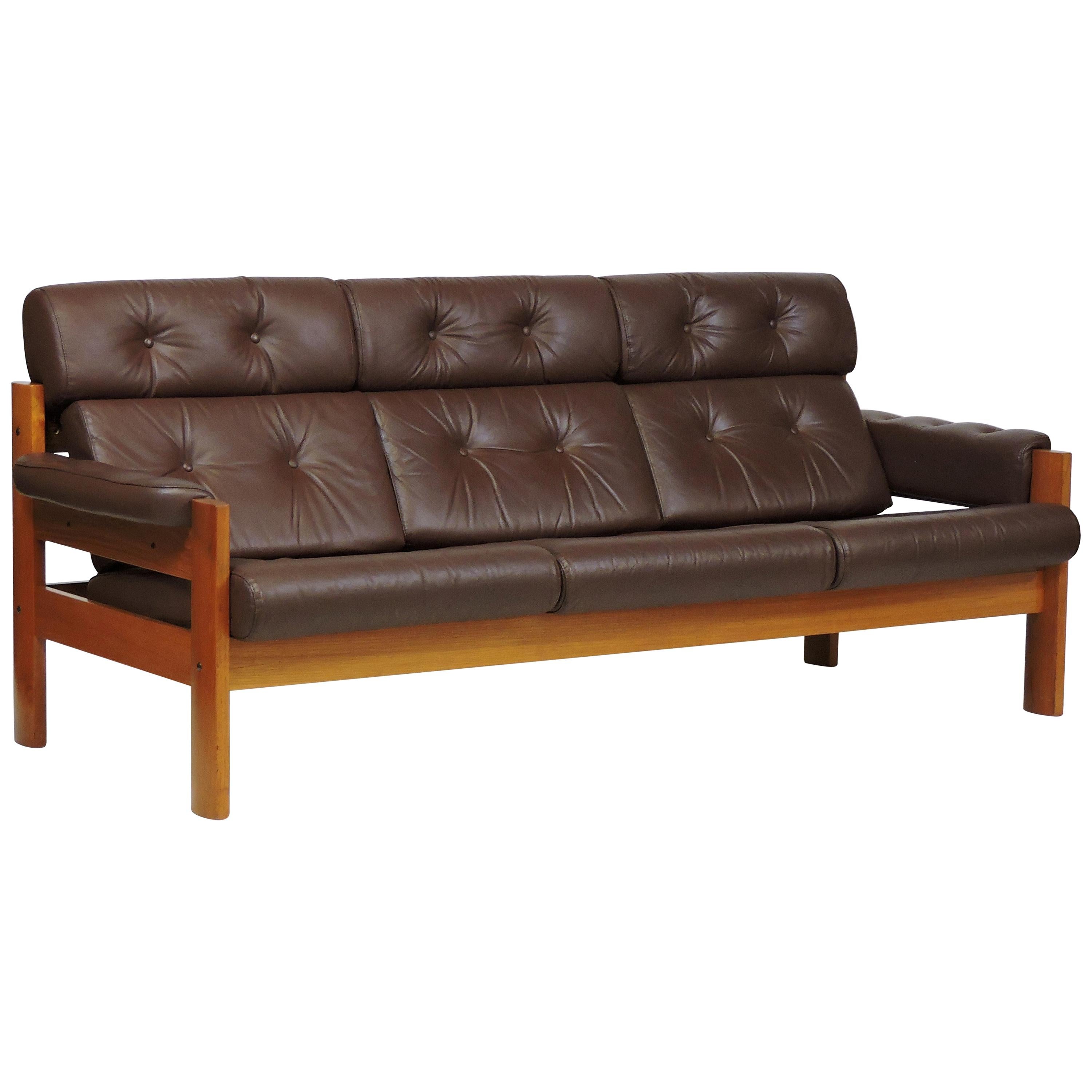 Mid-Century Danish Modern Ekornes Teak and Leather "Amigo" Three-Seat Sofa