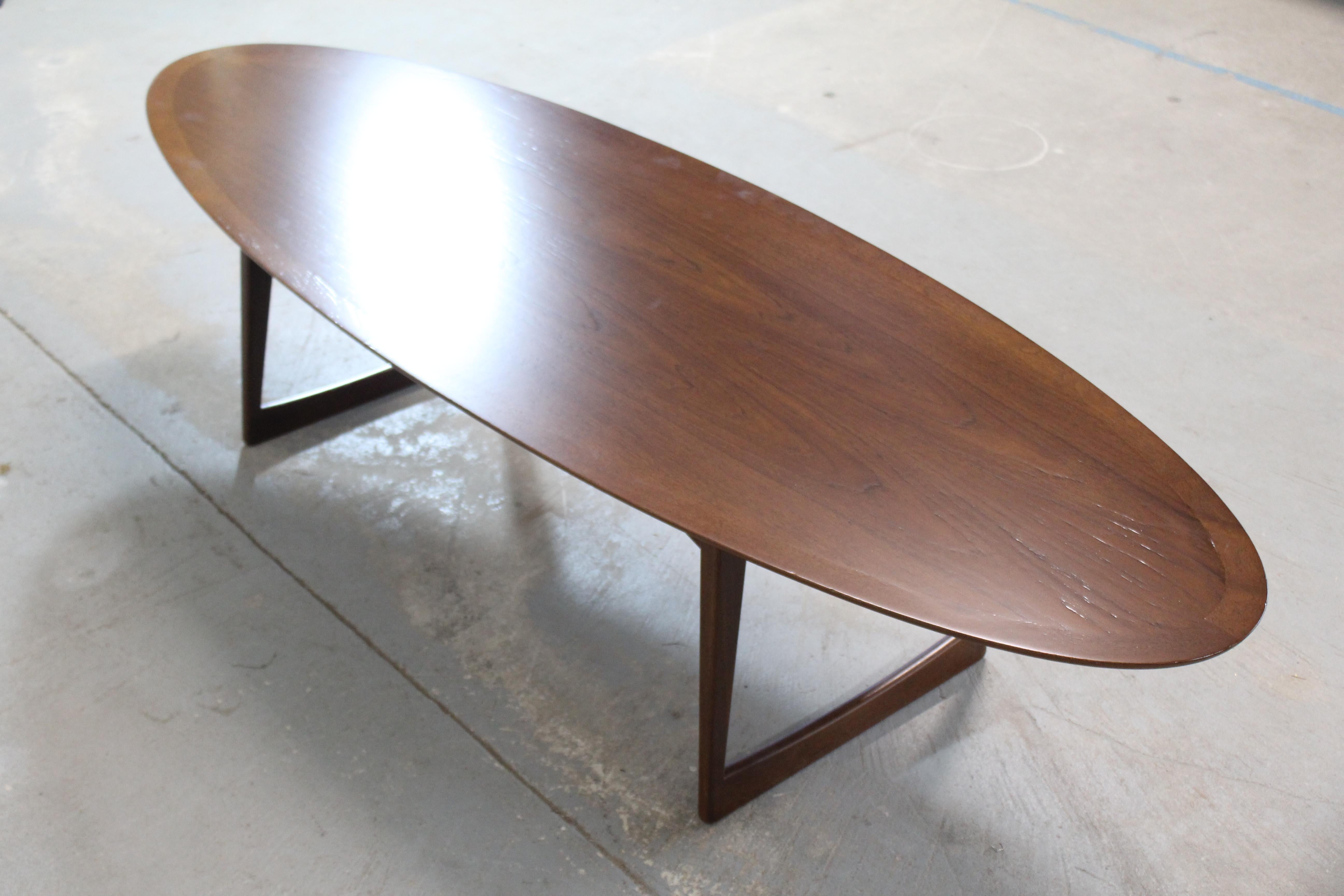 20th Century Mid-Century Danish Modern Elliptical Surfboard Teak Coffee Table