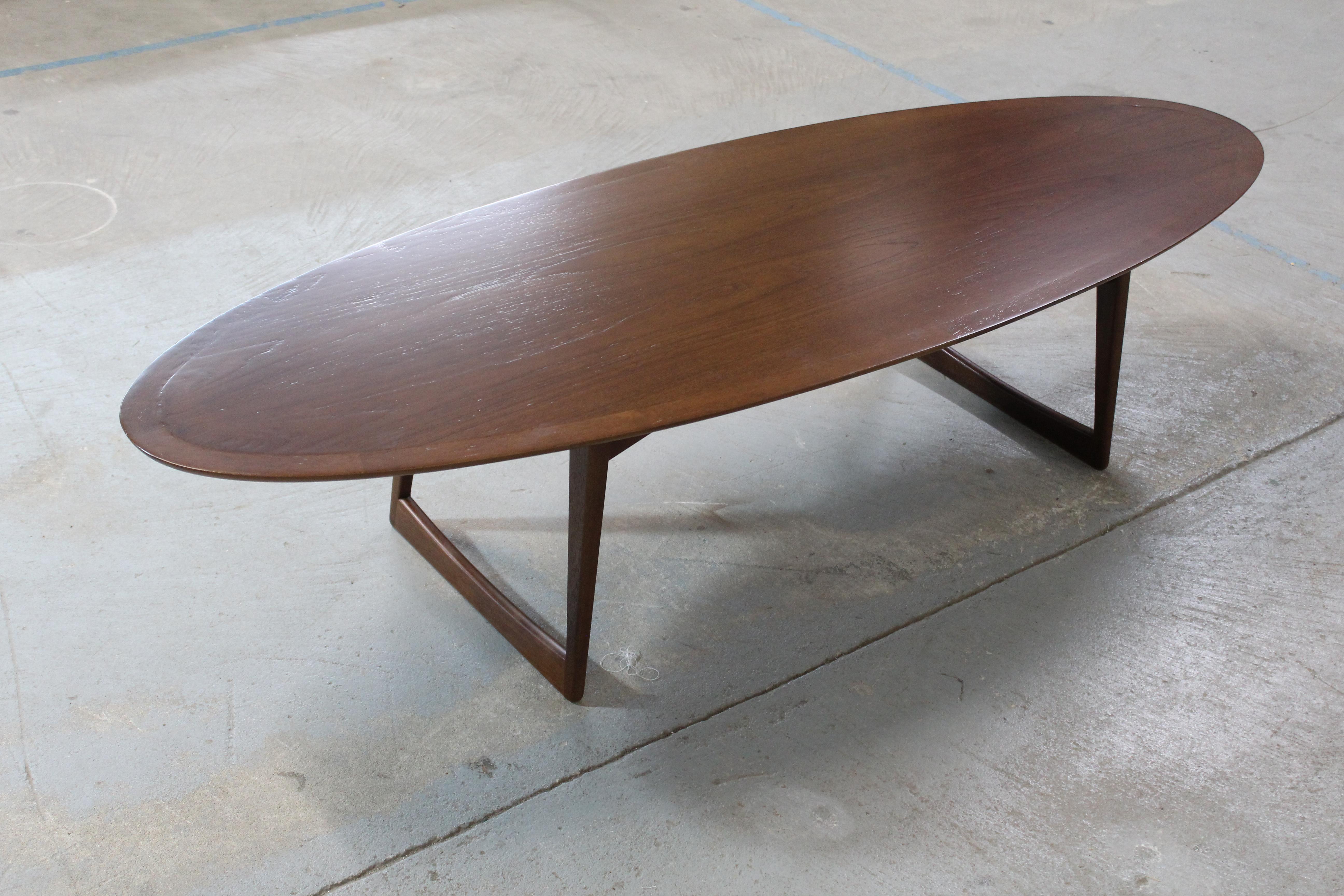 Mid-Century Danish Modern Elliptical Surfboard Teak Coffee Table 1