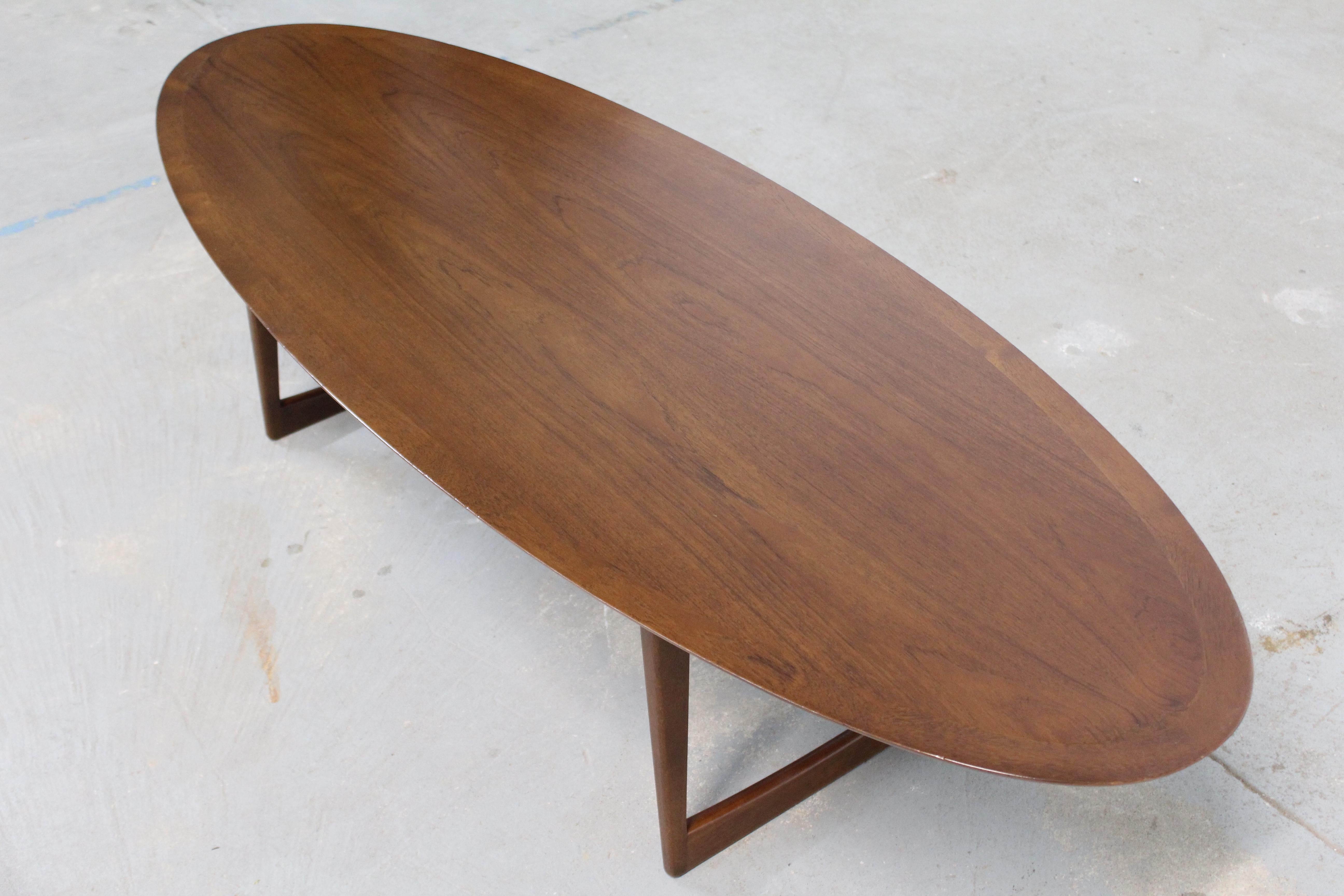 Mid-Century Danish Modern Elliptical Surfboard Teak Coffee Table 2