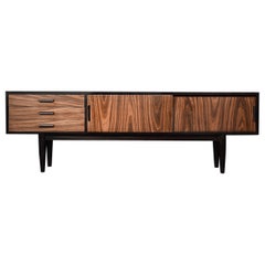 Mid-Century Danish Modern Exotic Wood Sideboard with Drawers and Turned Legs