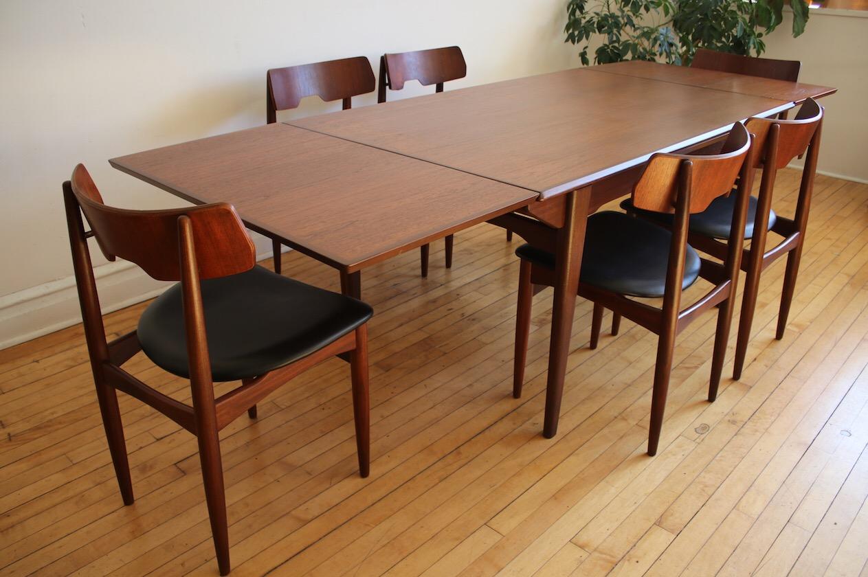 Mid-Century Danish Modern Expanding Dark Teak Dining Set 5