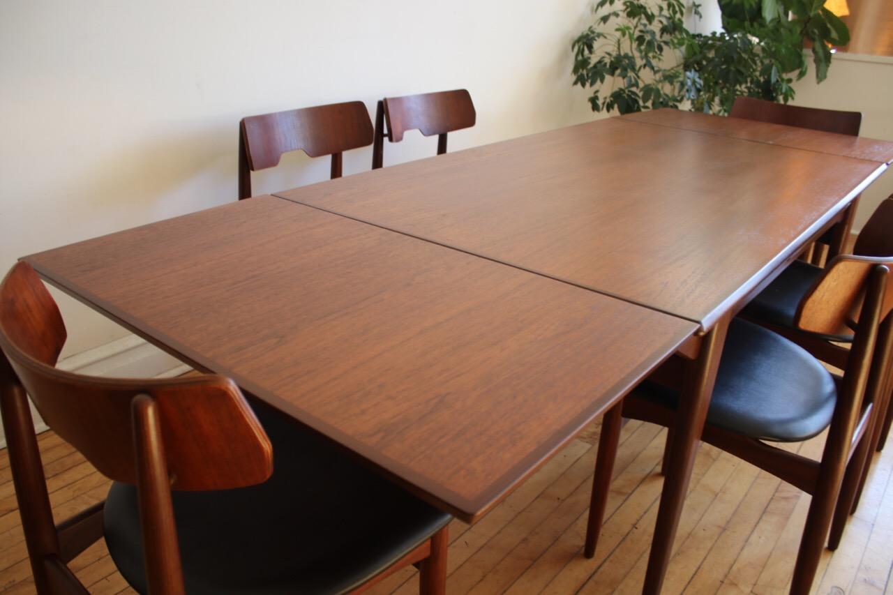 Mid-Century Danish Modern Expanding Dark Teak Dining Set 6