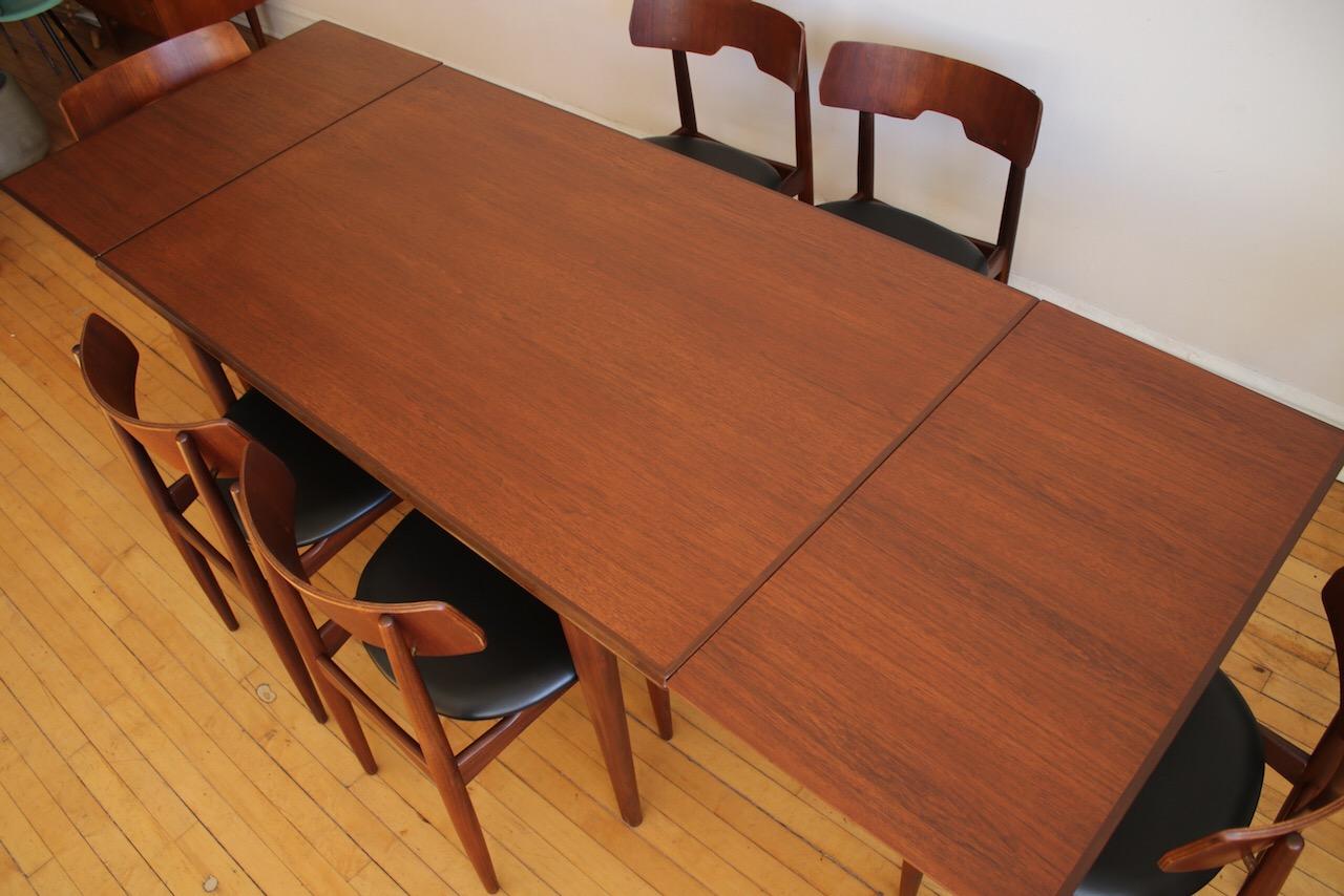 Mid-Century Danish Modern Expanding Dark Teak Dining Set 8