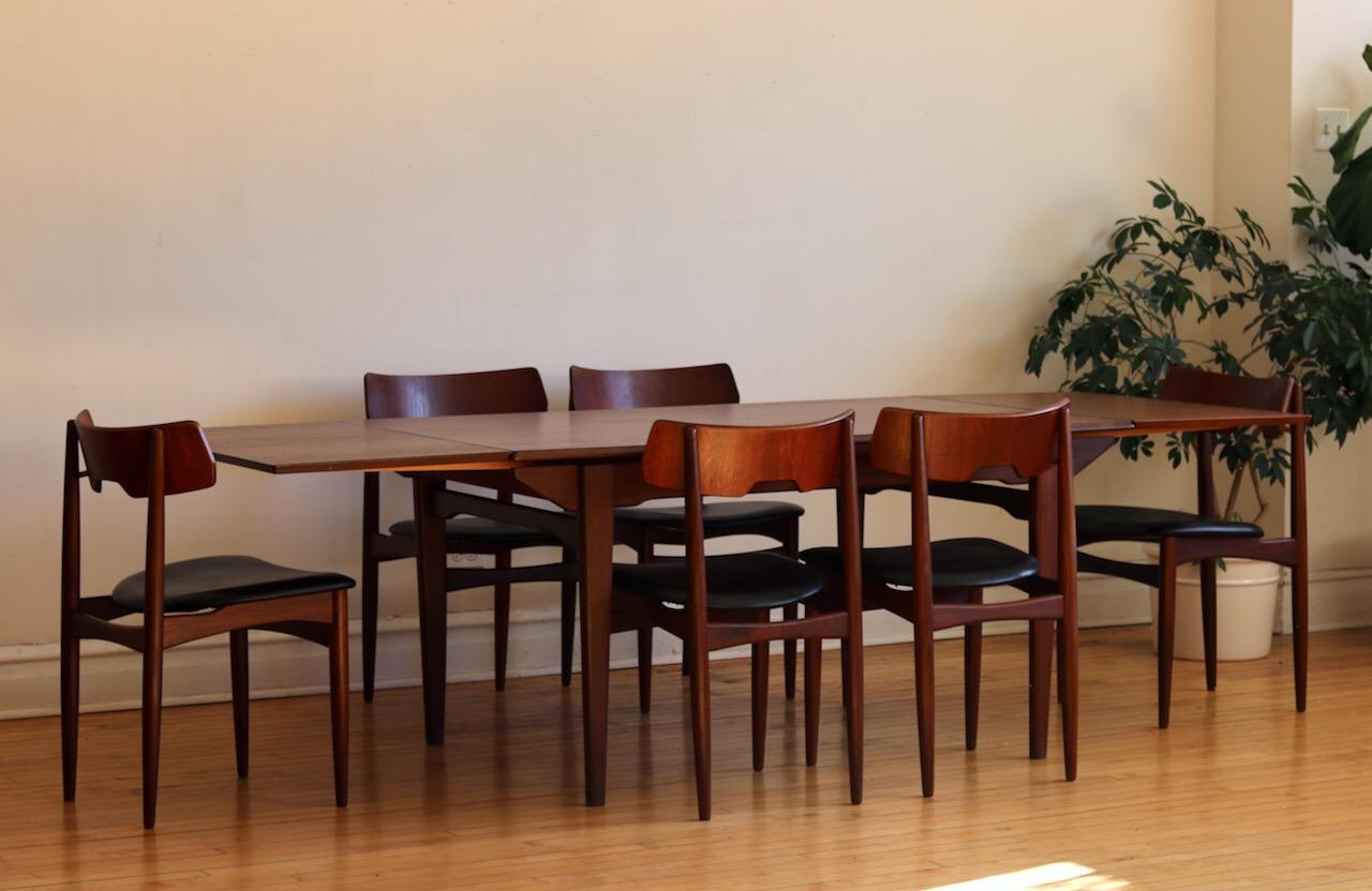 Mid-Century Danish Modern Expanding Dark Teak Dining Set 9